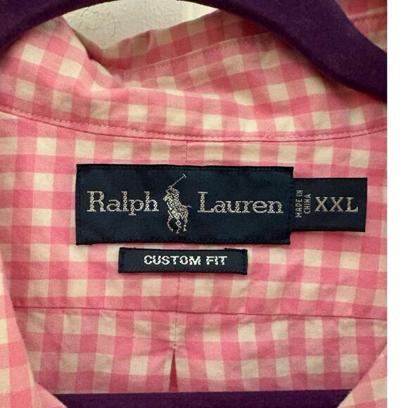 Ralph Lauren Custom Fit Mens Shirt XXL Pink Gingham Check Green Pony Preppy - Picture 7 of 10